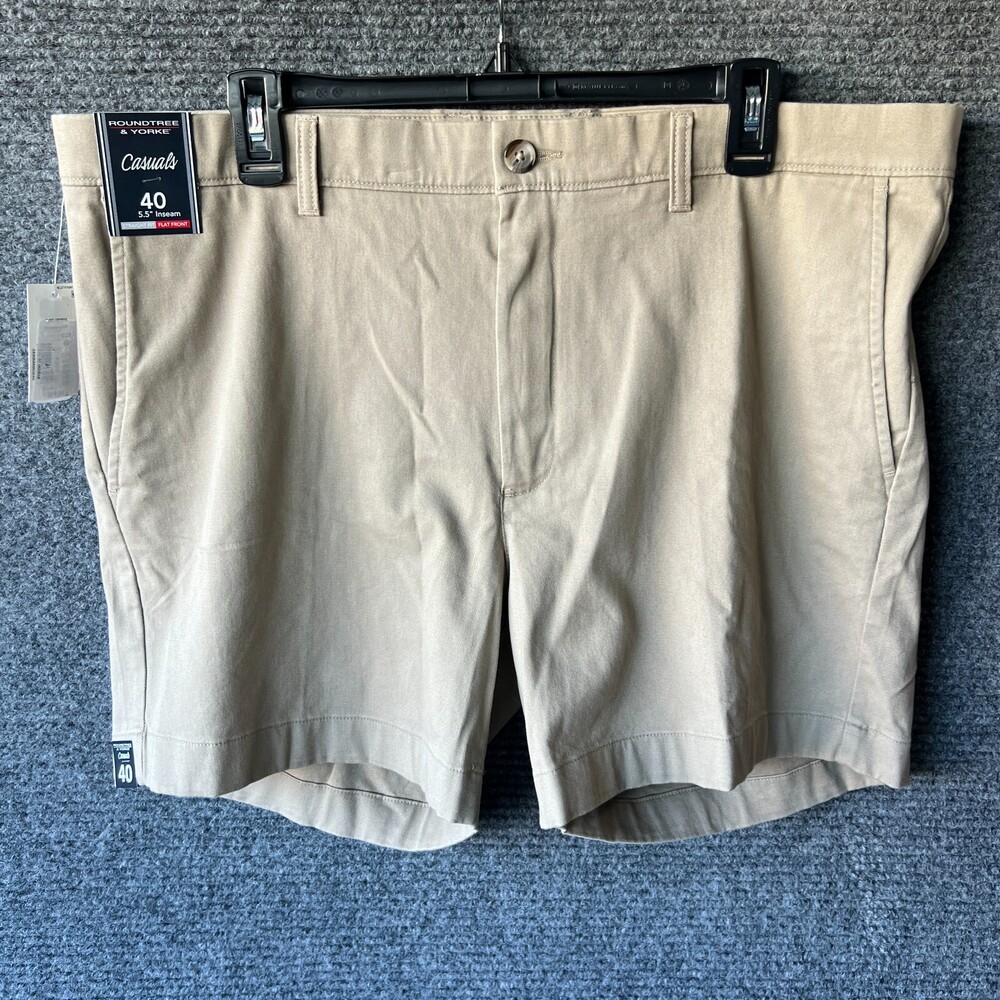 Roundtree & Yorke Shorts Mens 40 Khaki Brown Chino Golf Casual Pockets Cotton